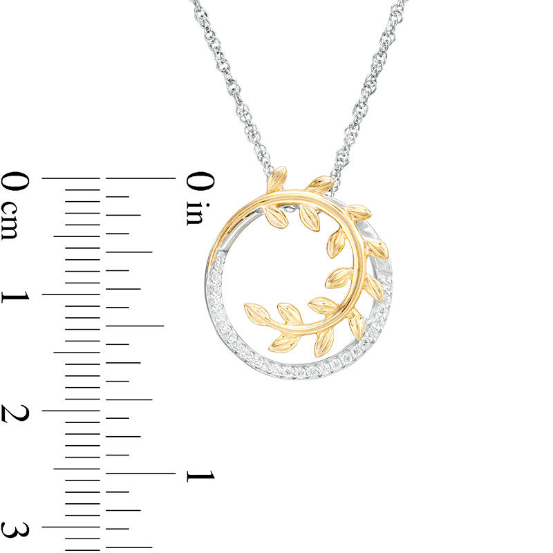 0.085 CT. T.W. Diamond Leaf Vine Circle Pendant in Sterling Silver and 10K Gold