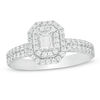 Thumbnail Image 1 of 1.00 CT. T.W. Certified Canadian Emerald-Cut Diamond Double Frame Engagement Ring in 14K White Gold (I/SI2)