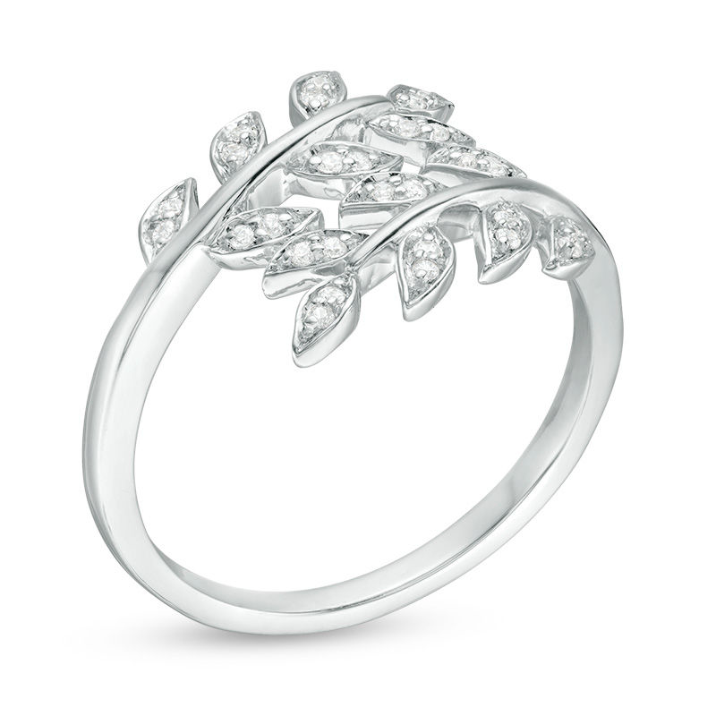 0.117 CT. T.W. Diamond Double Leaf Vine Wrap Ring in Sterling Silver