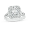 1.00 CT. T.W. Composite Diamond Double Cushion Frame Engagement Ring in 14K White Gold