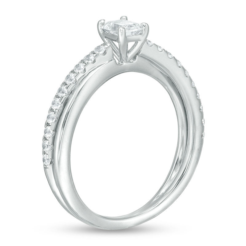 0.70 CT. T.W. Emerald-Cut Diamond Orbit Engagement Ring in 14K White Gold