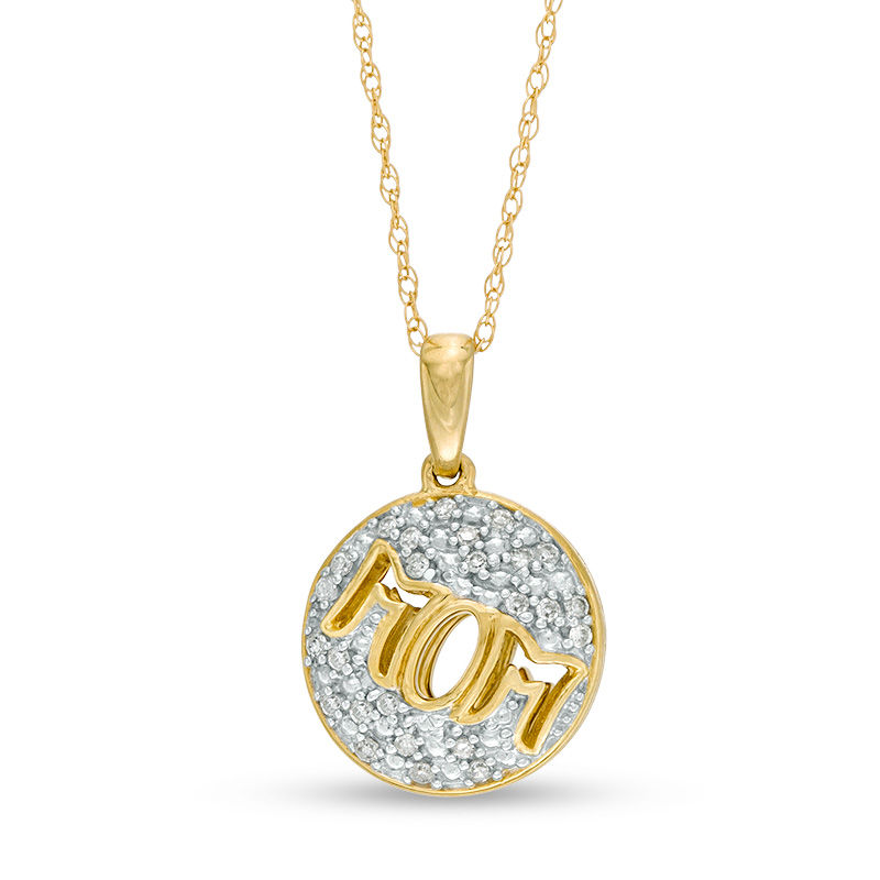0.085 CT. T.W. Diamond "MOM" Outline Pendant in 10K Gold|Peoples Jewellers