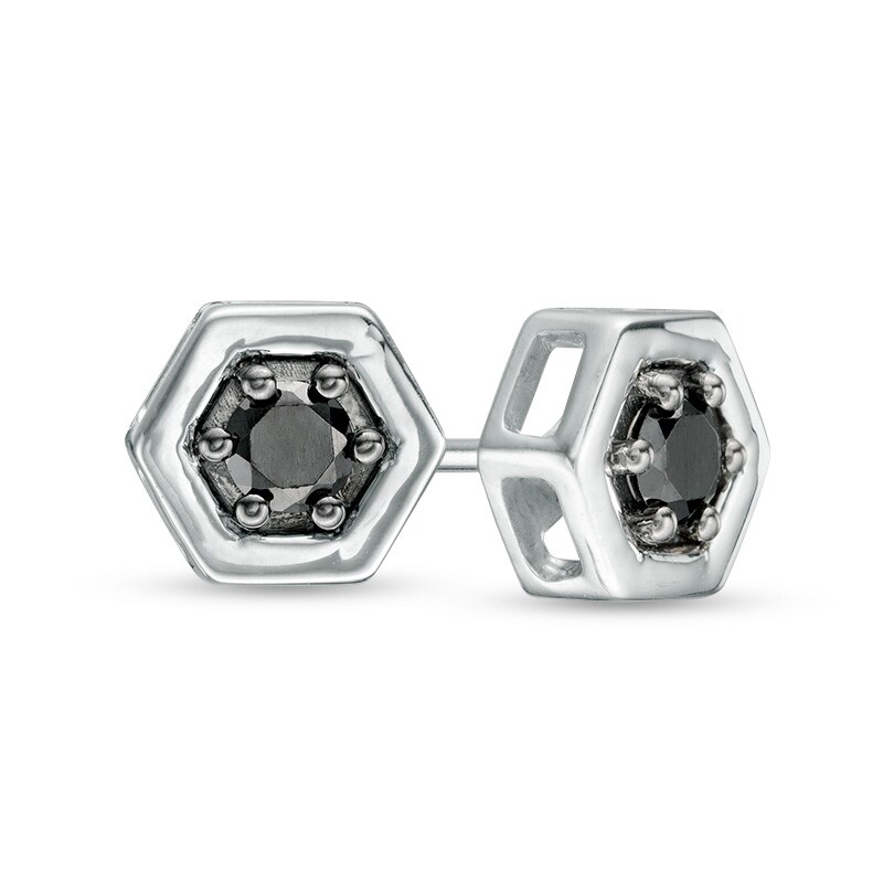 0.23 CT. T.W. Black Diamond Solitaire Hexagon Stud Earrings in 10K White Gold