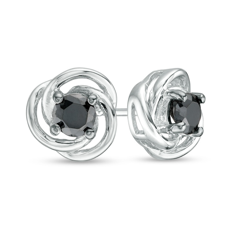 0.45 CT. T.W. Black Diamond Solitaire Love Knot Stud Earrings in 10K White Gold