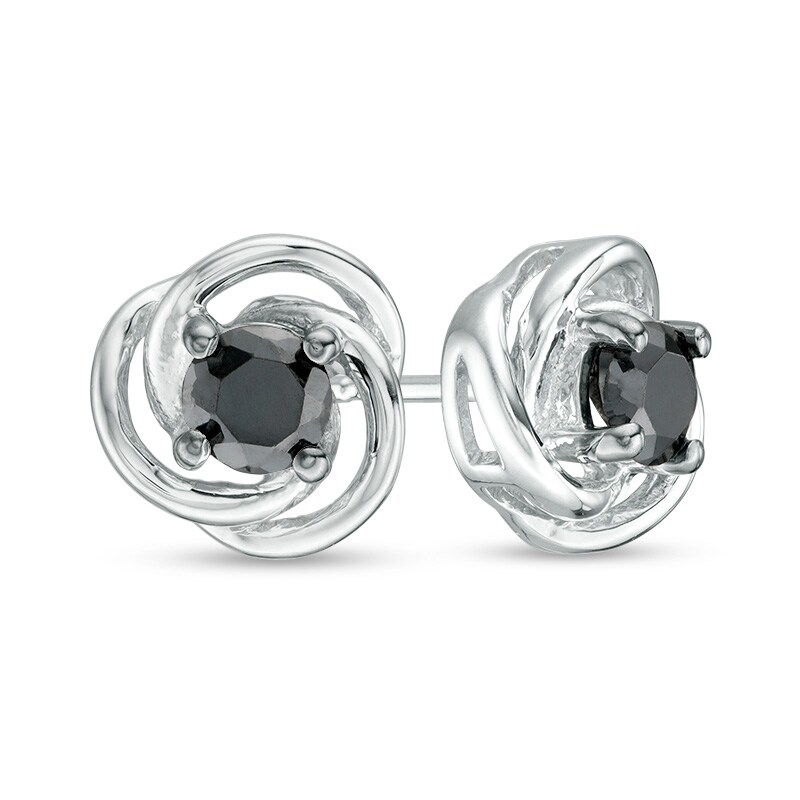Main Image 1 of 0.45 CT. T.W. Black Diamond Solitaire Love Knot Stud Earrings in 10K White Gold