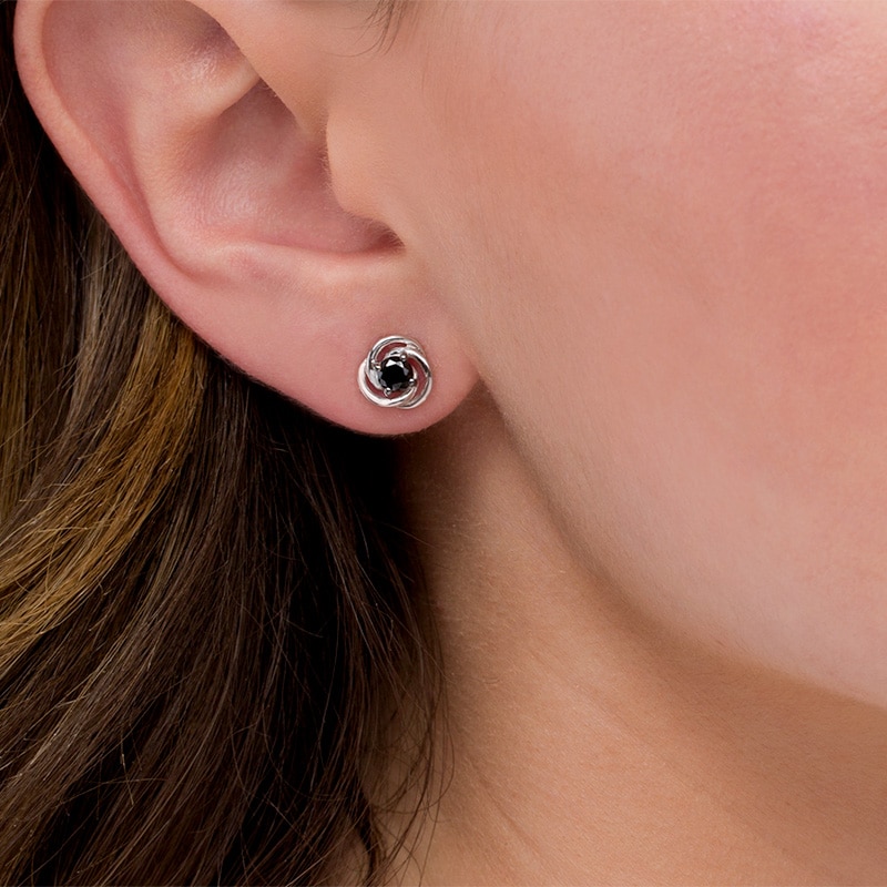 Main Image 2 of 0.45 CT. T.W. Black Diamond Solitaire Love Knot Stud Earrings in 10K White Gold