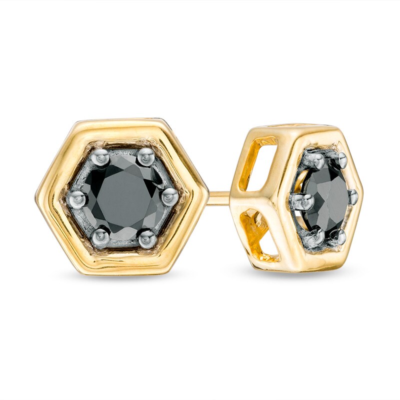 0.45 CT. T.W. Black Diamond Solitaire Hexagon Stud Earrings in 10K Gold