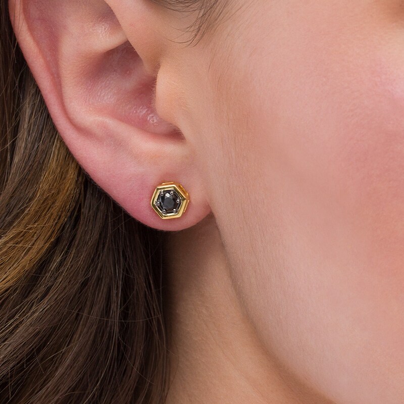 0.45 CT. T.W. Black Diamond Solitaire Hexagon Stud Earrings in 10K Gold