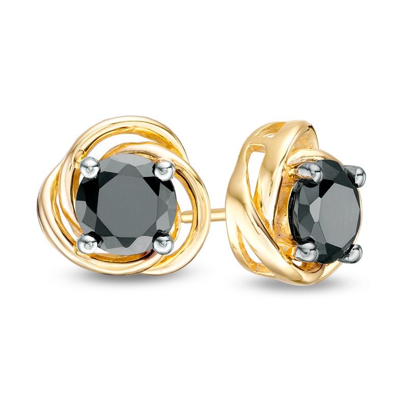 0.95 CT. T.W. Black Diamond Solitaire Love Knot Stud Earrings in 10K Gold