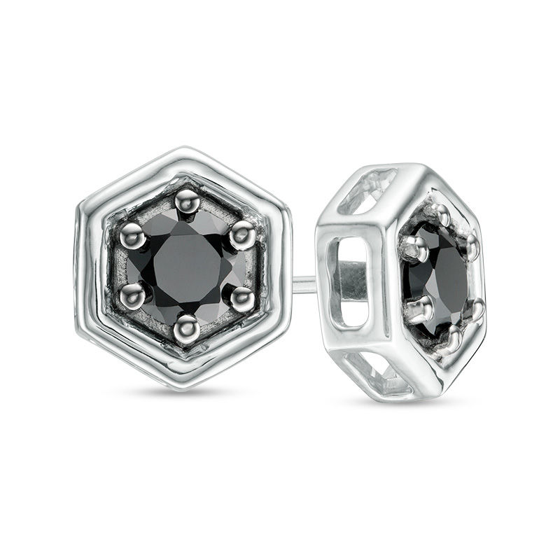 0.69 CT. T.W. Black Diamond Solitaire Hexagon Stud Earrings in 10K White Gold