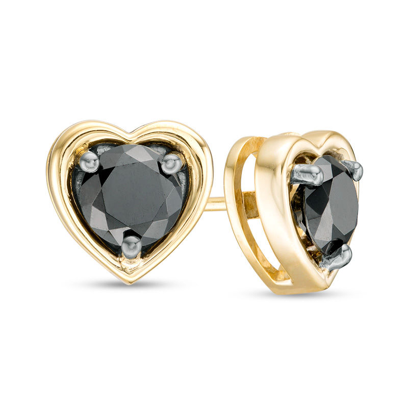 Main Image 1 of 0.95 CT. T.W. Black Diamond Solitaire Heart Stud Earrings in 10K Gold