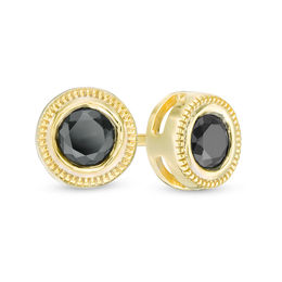 0.23 CT. T.W. Black Diamond Bezel-Set Solitaire Vintage-Style Stud Earrings in 10K Gold