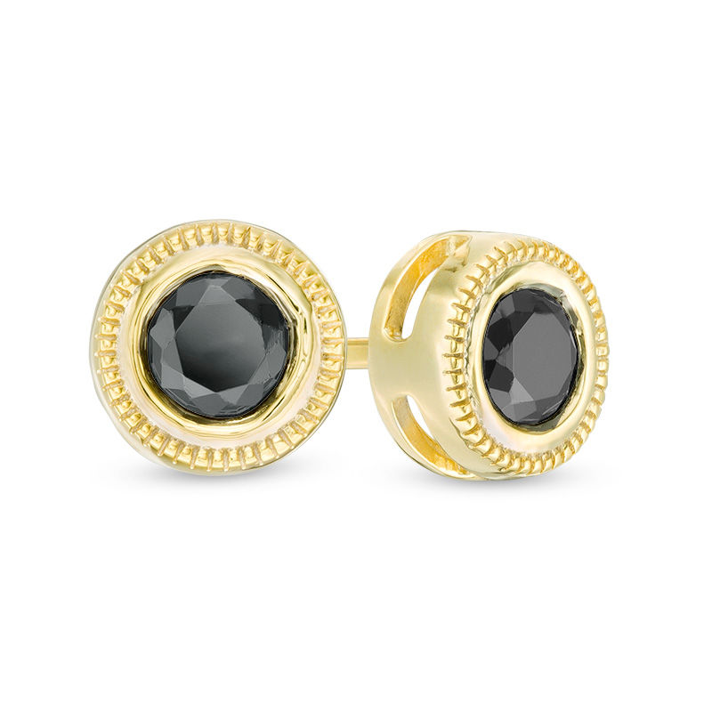0.23 CT. T.W. Black Diamond Bezel-Set Solitaire Vintage-Style Stud Earrings in 10K Gold