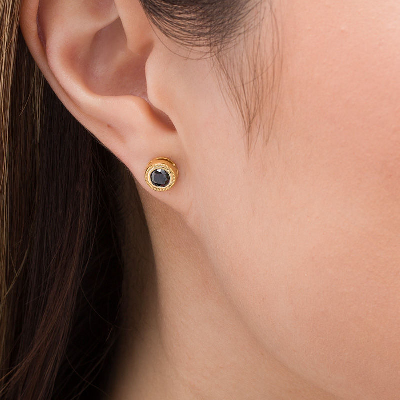 0.45 CT. T.W. Black Diamond Bezel Set Solitaire Vintage Style Stud Earrings in 10K Gold Peoples Jewellers