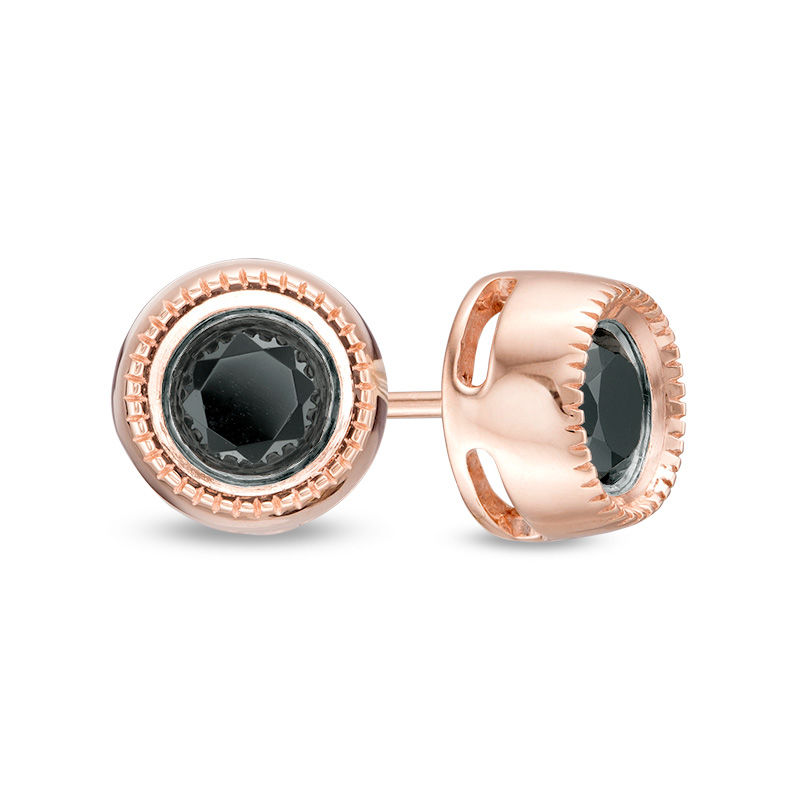 0.69 CT. T.W. Black Diamond Bezel-Set Solitaire Vintage-Style Stud Earrings in 10K Rose Gold