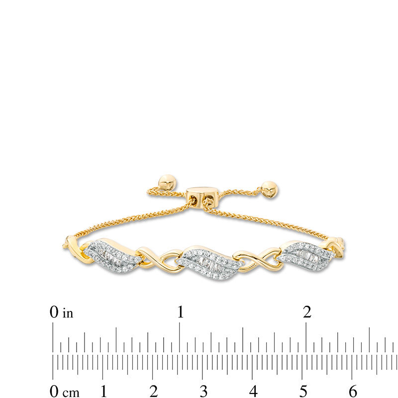0.58 CT. T.W. Diamond Alternating Infinity Bolo Bracelet in 10K Gold - 9.5"