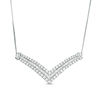 Thumbnail Image 0 of 0.95 CT. T.W. Baguette and Round Diamond Multi-Row Chevron Necklace in 10K White Gold