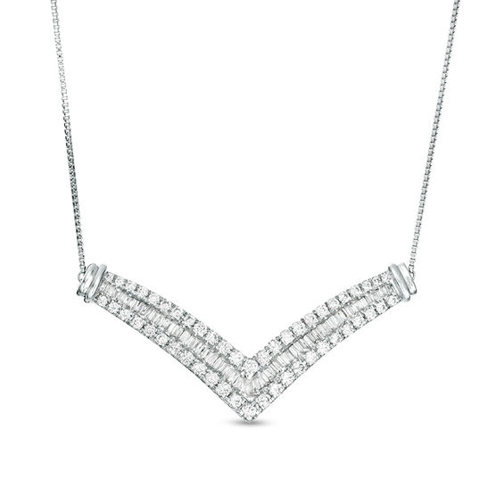 0.45 CT. T.W. Diamond Graduated Double Row Chevron Necklace in Sterling  Silver