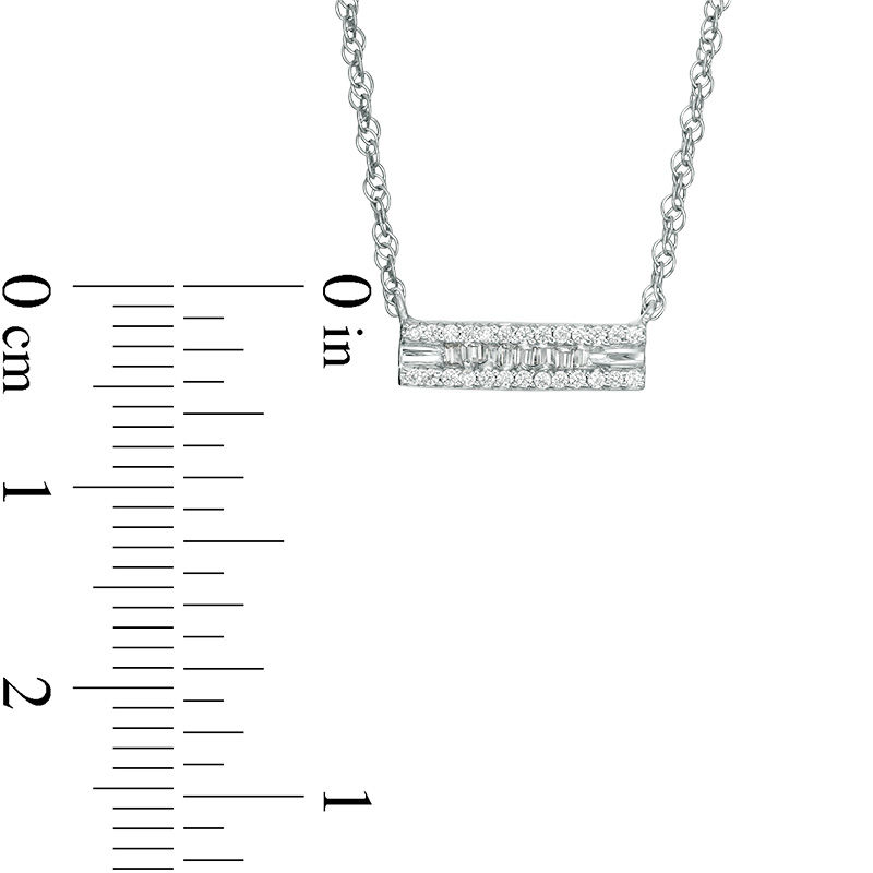 0.115 CT. T.W. Baguette and Round Diamond Bar Necklace in Sterling Silver - 17.5"