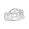Thumbnail Image 0 of 0.23 CT. T.W. Diamond and Bead Crossover Ring in 10K White Gold