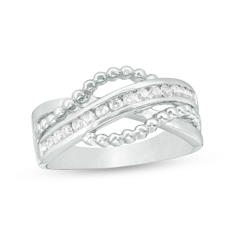 0.23 CT. T.W. Diamond and Bead Crossover Ring in 10K White Gold
