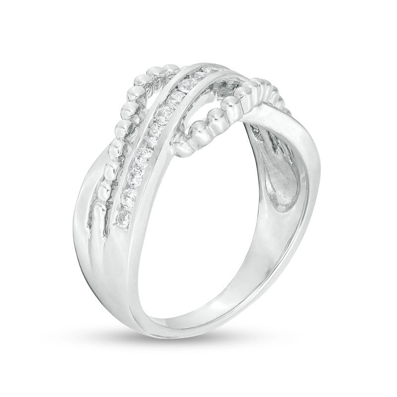 0.23 CT. T.W. Diamond and Bead Crossover Ring in 10K White Gold