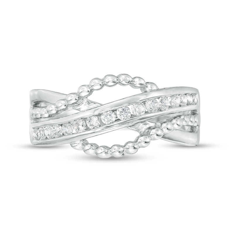 0.23 CT. T.W. Diamond and Bead Crossover Ring in 10K White Gold