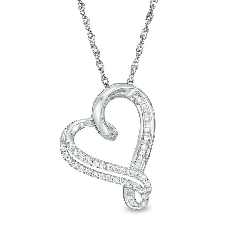 0.18 CT. T.W. Diamond Tilted Heart Pendant in Sterling Silver|Peoples Jewellers