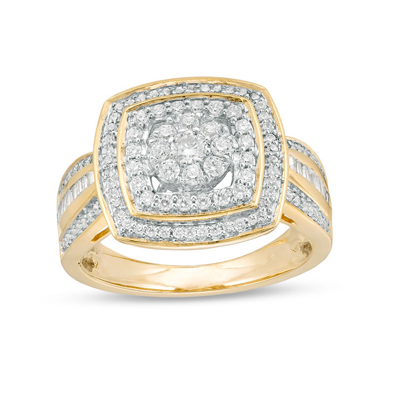0.69 CT. T.W. Diamond Double Cushion Frame Multi-Row Ring in 10K Gold
