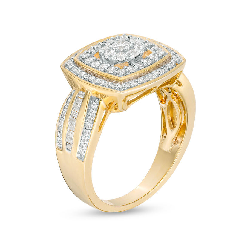 0.69 CT. T.W. Diamond Double Cushion Frame Multi-Row Ring in 10K Gold