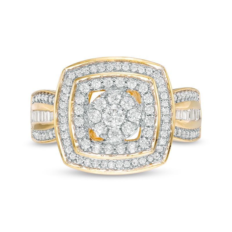 0.69 CT. T.W. Diamond Double Cushion Frame Multi-Row Ring in 10K Gold