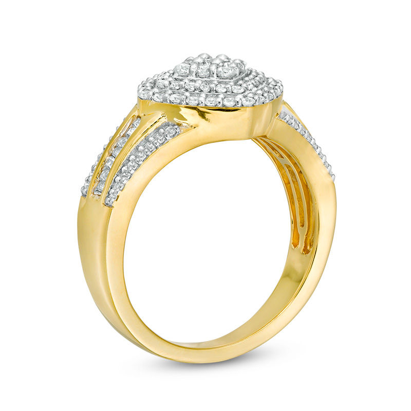 0.45 CT. T.W. Multi-Diamond Tilted Cushion Frame Multi-Row Ring in 10K Gold