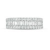 Thumbnail Image 3 of 0.95 CT. T.W. Baguette and Round Diamond Triple-Row Ring in 10K White Gold