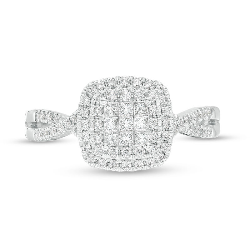 0.50 CT. T.W. Princess-Cut Composite Diamond Double Cushion Frame Twist Engagement Ring in 10K White Gold