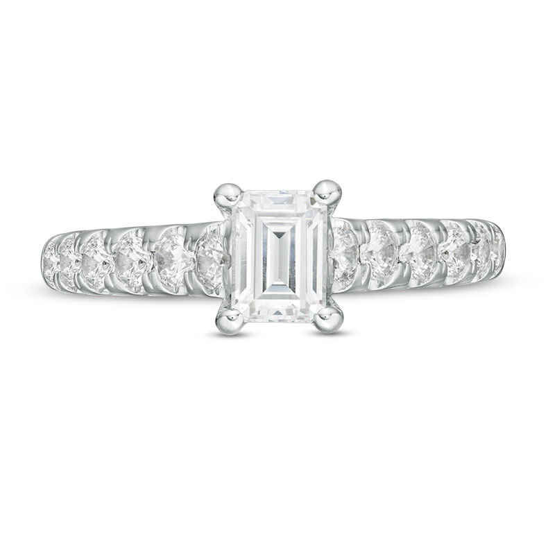 Main Image 4 of Celebration Canadian Ideal 1.50 CT. T.W. Emerald-Cut Certified Diamond Engagement Ring in 14K White Gold (I/SI2)