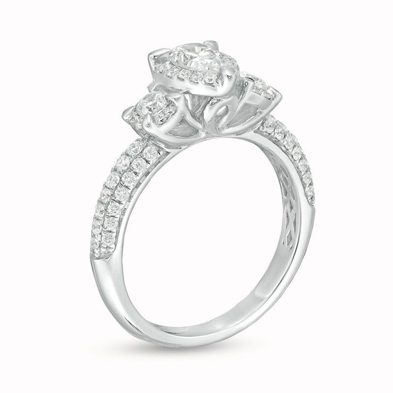 1.00 CT. T.W. Pear-Shaped Diamond Past Present Future® Frame Engagement Ring 14K White Gold