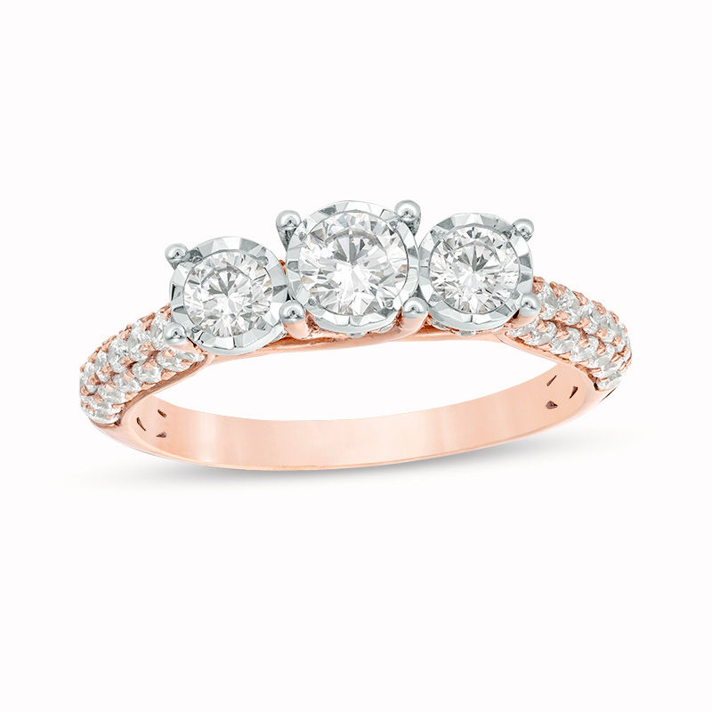 1.00 CT. T.W. Diamond Past Present Future® Engagement Ring in 14K Rose Gold