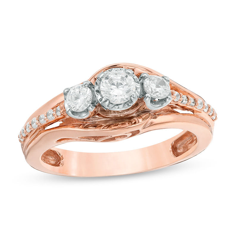 0.50 CT. T.W. Diamond Past Present Future® Bypass Engagement Ring in 10K Rose Gold