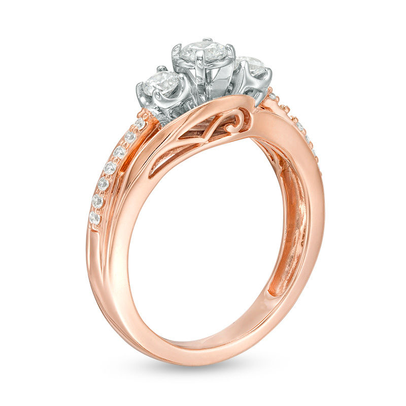 0.50 CT. T.W. Diamond Past Present Future® Bypass Engagement Ring in 10K Rose Gold