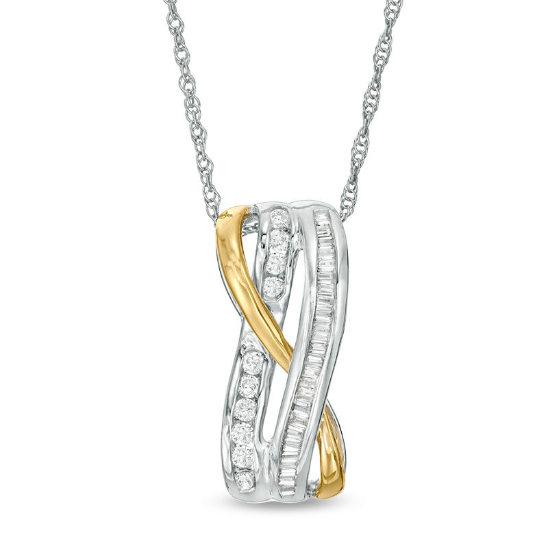 0.37 CT. T.W. Diamond Double Row Twist Pendant in 10K Two-Tone Gold|Peoples Jewellers