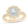 Thumbnail Image 0 of 0.50 CT. T.W. Diamond Scallop Frame Vintage-Style Engagement Ring in 10K Two-Tone Gold