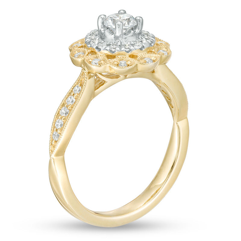 0.50 CT. T.W. Diamond Scallop Frame Vintage-Style Engagement Ring in 10K Two-Tone Gold
