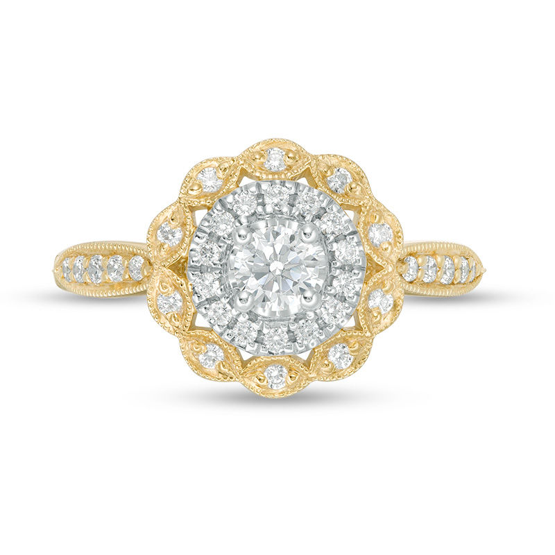 0.50 CT. T.W. Diamond Scallop Frame Vintage-Style Engagement Ring in 10K Two-Tone Gold