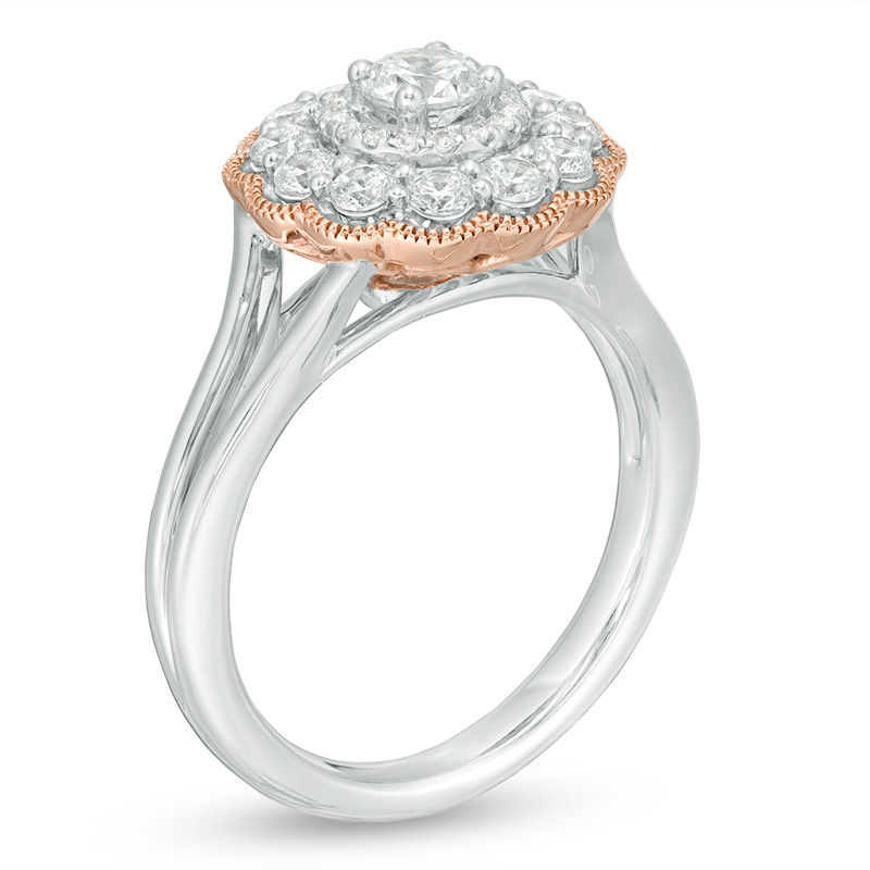 1.00 CT. T.W. Diamond Double Scallop Frame Vintage-Style Engagement Ring in 10K Two-Tone Gold