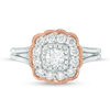 Thumbnail Image 3 of 1.00 CT. T.W. Diamond Double Cushion Scallop Frame Vintage-Style Engagement Ring in 10K Two-Tone Gold