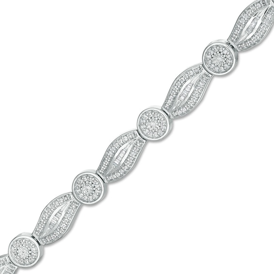 0.95 CT. T.W. Diamond Frame Link Bracelet in Sterling Silver - 7.5"