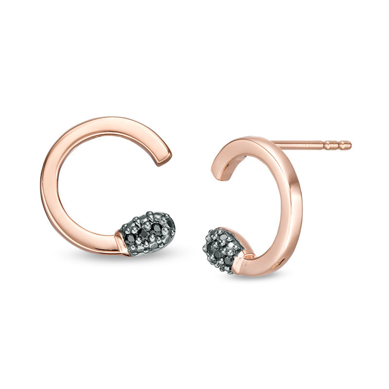 Black Diamond Accent Matchstick Open Stud Earrings in 10K Rose Gold