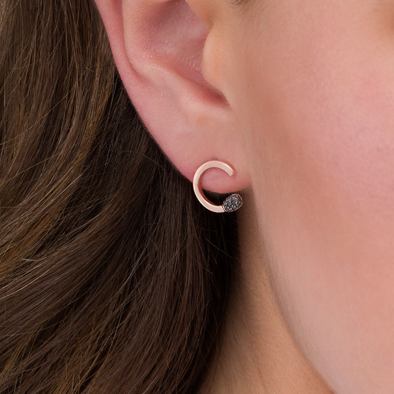 Black Diamond Accent Matchstick Open Stud Earrings in 10K Rose Gold