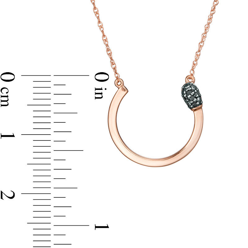 Black Diamond Accent Open Circle Matchstick Necklace in 10K Rose Gold