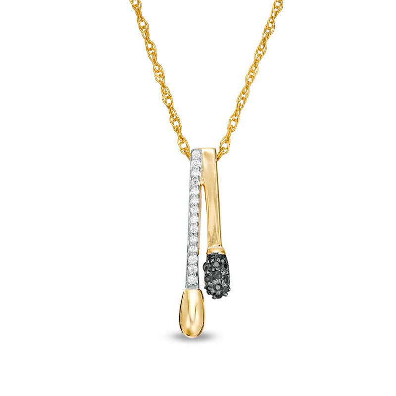 0.085 CT. T.W. Enhanced Black and White Diamond Double Matchstick Pendant in Sterling Silver and 14K Gold Plate|Peoples Jewellers